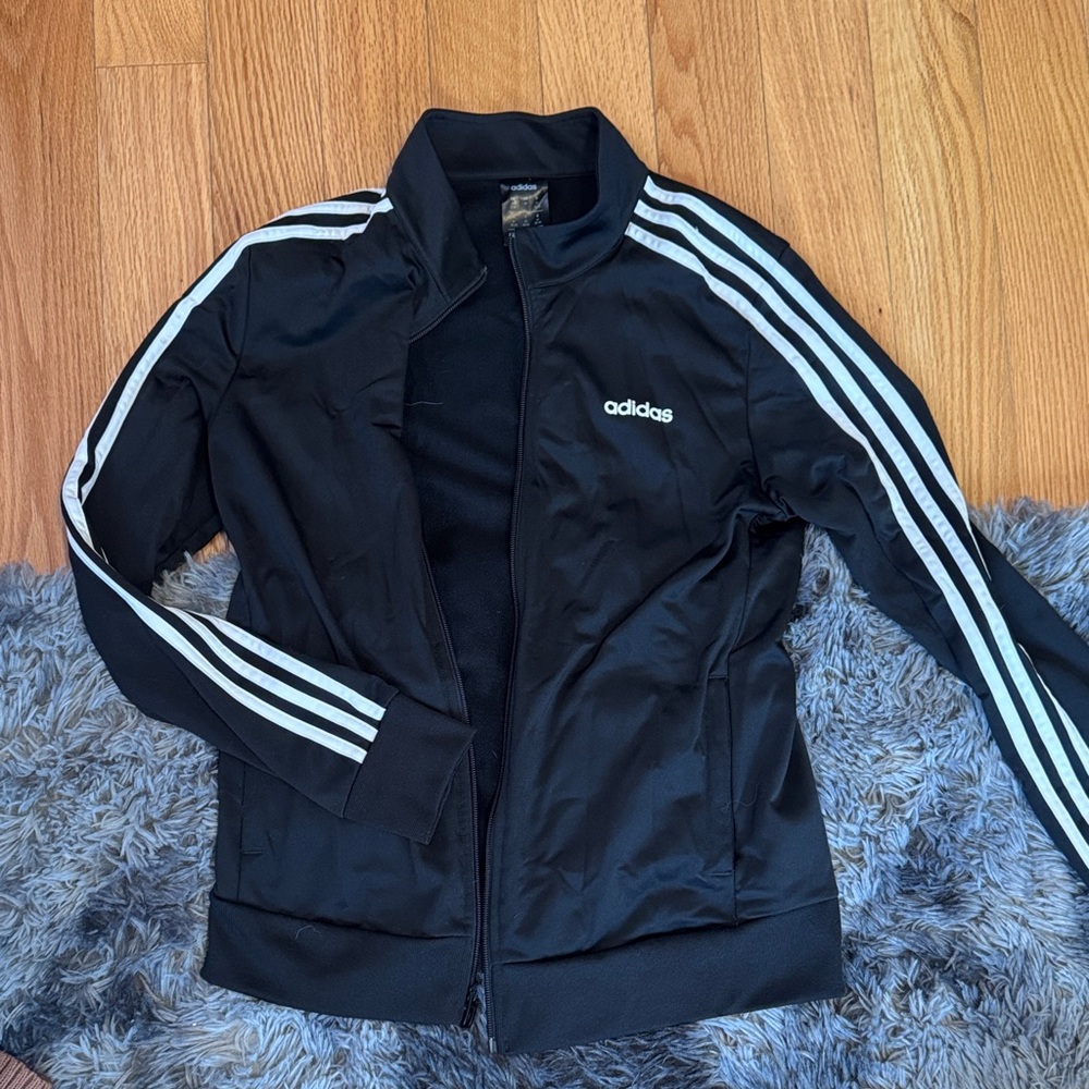 Adidas Women's Black Bomber Jacket with White Stripes
